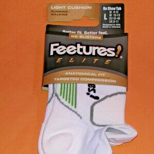 Feetures Elite Light Cushion Unisex No Show Tab Sock Men's Large NWT White/Black